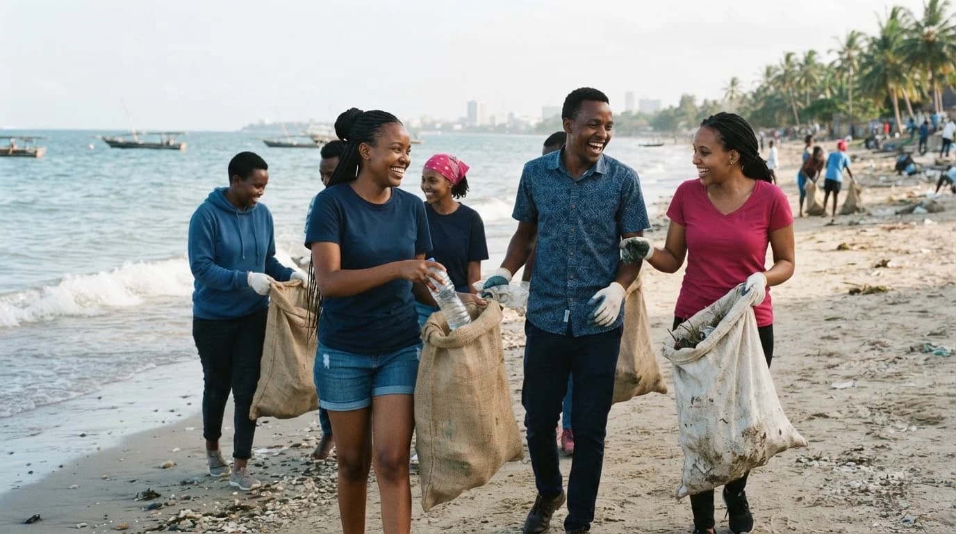 Illustrative coastal volunteering scene