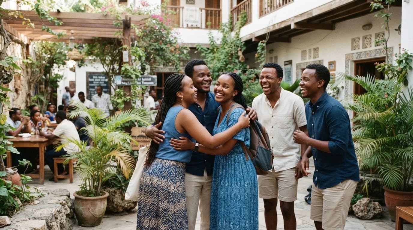 Illustrative welcome in an East African courtyard